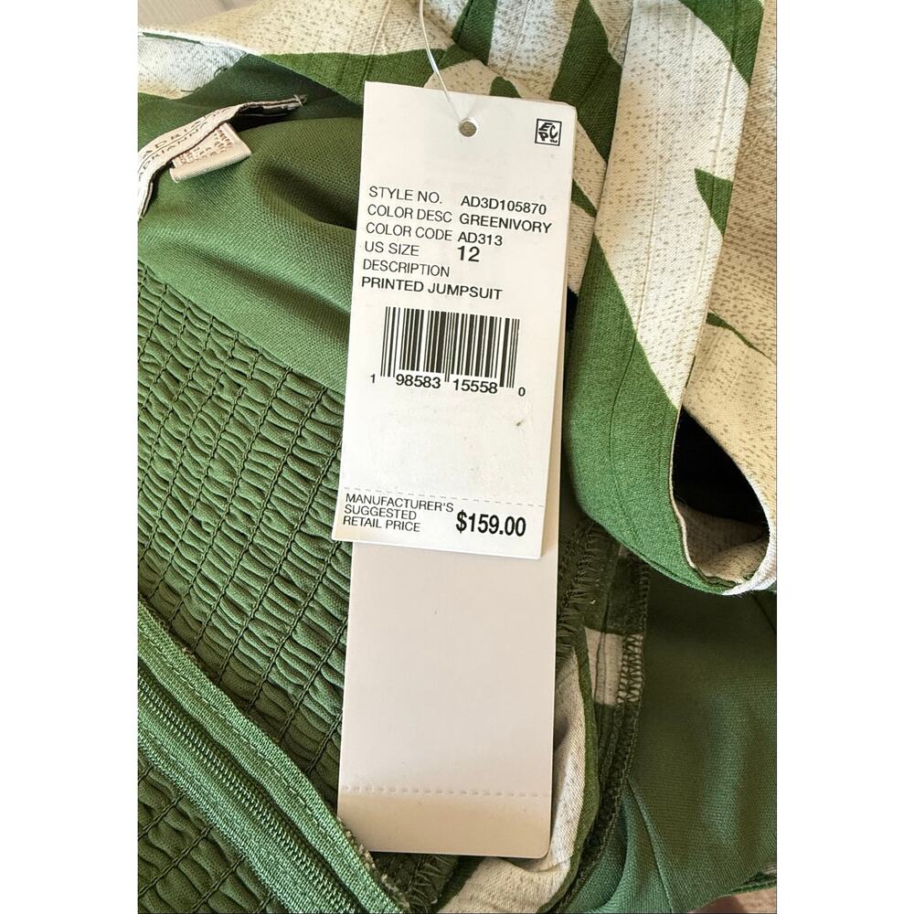 Adrianna Papell Green Ivory Palm Print Wide Leg Jumpsuit 12 NWT - Picture 16 of 16